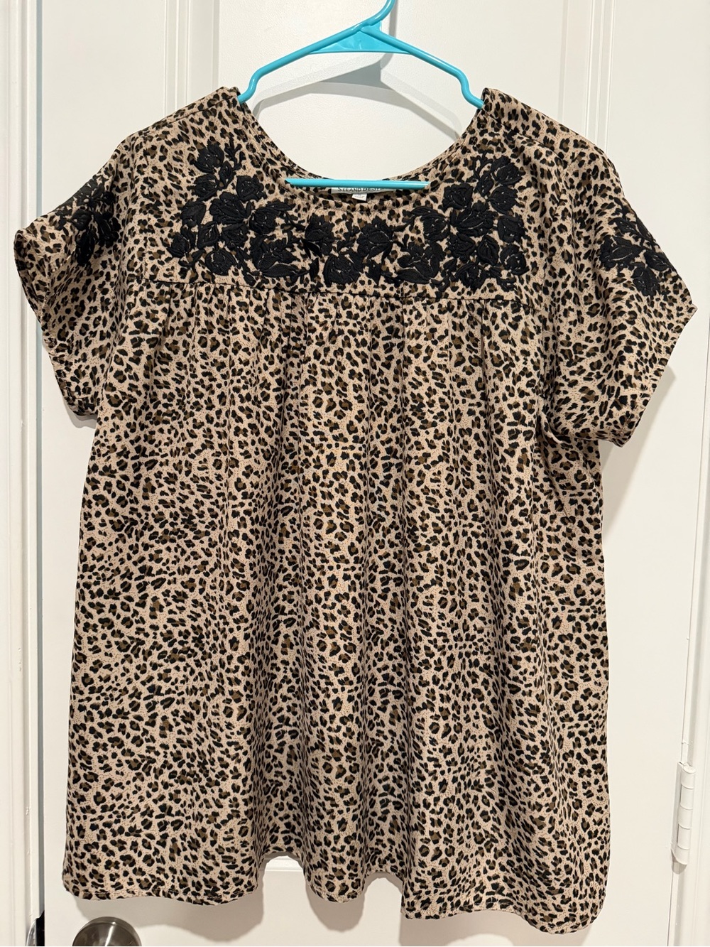 See and Be Seen Leopard Print Embroidered Top – Size Small – NWOT